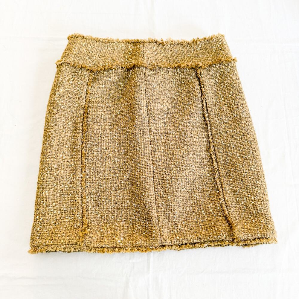 Michael Kors Gold Tan Fringe Hem Eyelet Mini Skirt Fully Lined Size 2